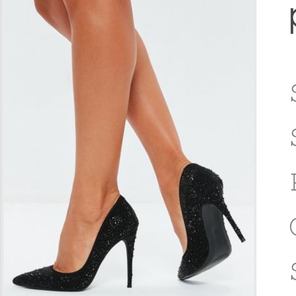 Black diamanté pointed toe heels sz 9